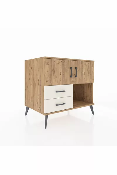 Comò Kronos con 2 ripiani, 2 cassetti e 2 ante, Pino-Pino/Agata