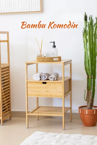 خزانة رف متعددة الاستخدامات مع أدراج من الخيزران الطبيعي – منظم خزانة للحمام والمنزل