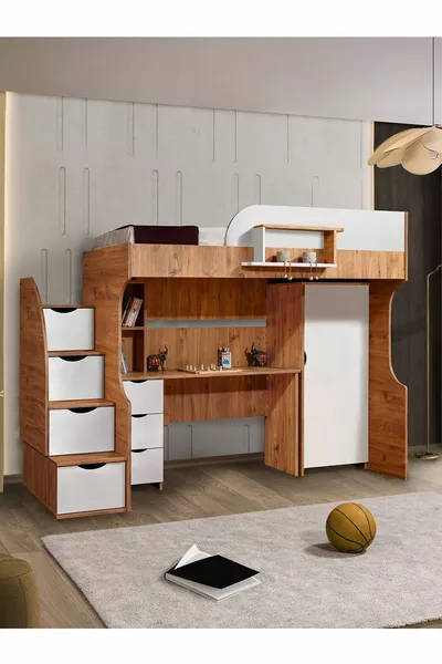 Ranza, Litera Ranza Dolap Çalışma Masası, Koyu Ceviz-Beyaz