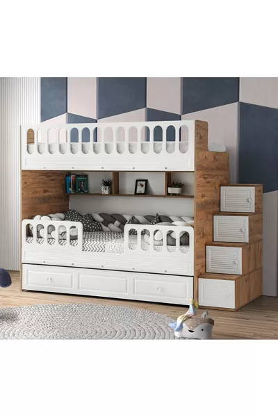 سرير طابق مزدوج بباب مصراع مع دعم فولاذي وغطاء غشائي MDF بنسبة %