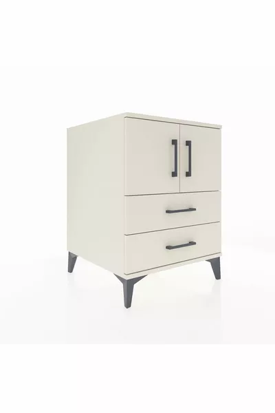 Kronos Nightstand with 2 Shelves, 2 Drawers, and 2 Doors, Moonstone-Moonstone