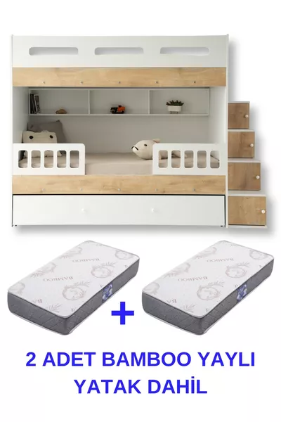 سرير بطابقين برلين / عدد 2 سرير بطانة خيزران مع مرتبة مرنة