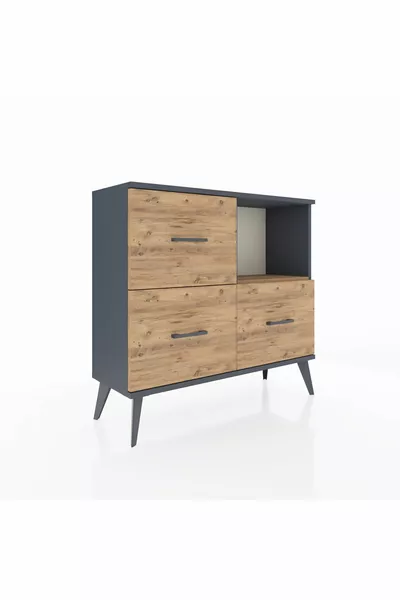 خزانة أرجس بدرجين وثلاثة رفوف أنثراسيت-صنوبر