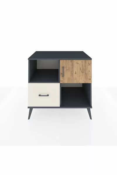 КРОНОС Скрин с 2 рафта, 1 чекмедже и 1 врата, Антрацит-Смрека/Мрамор