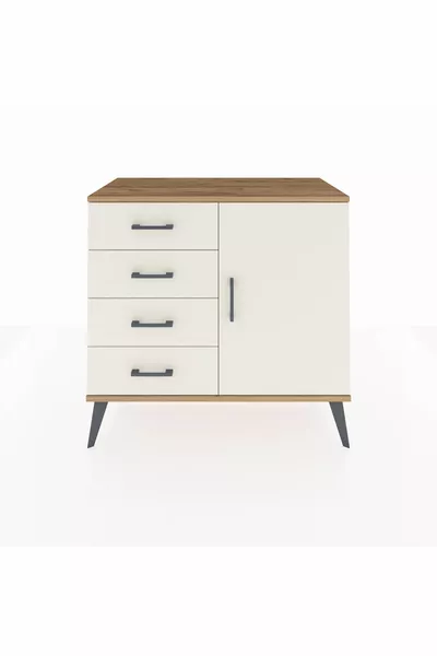 Hyperion Kommode mit Einem Regal, 4 Schubladen und Einer Tür, Kiefer-Marmoreffekt