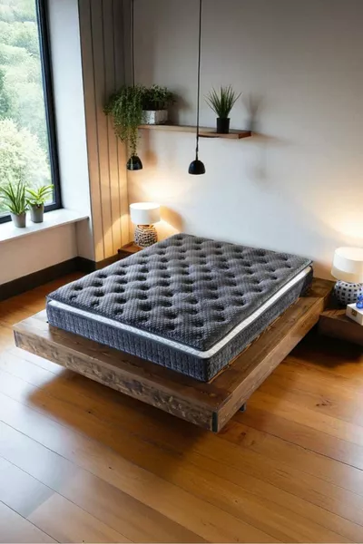 مرتبة جيبية بنوابض مع وسادة هلالية ودعم فائق للجسم للظهر والخصر، مصنوعة من قماش ريش الأرنب