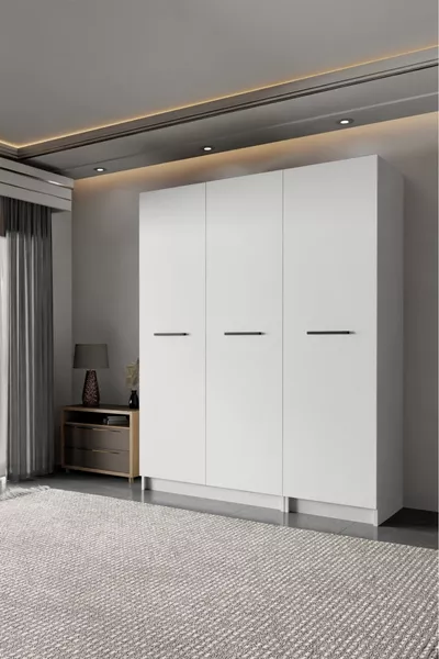 - لاديك - خزانة ملابس بيضاء بثلاثة أبواب  سم