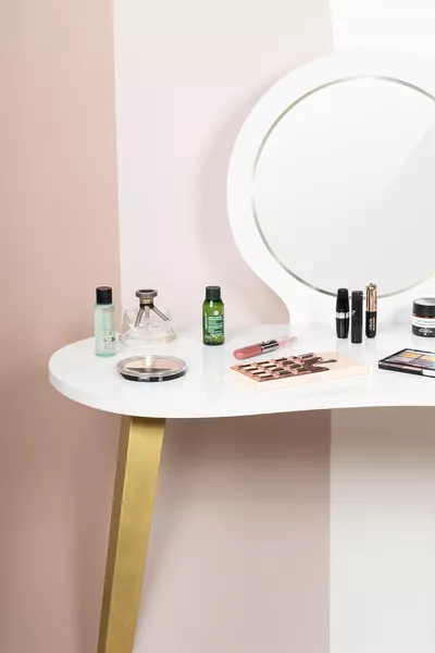 Table de maquillage Eva avec miroir, commode blanche