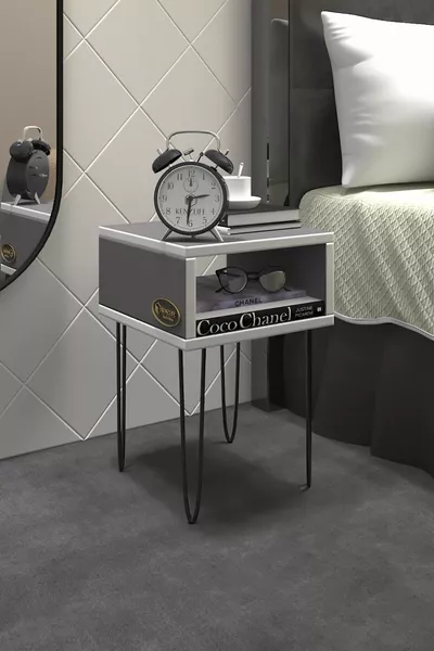 طاولة جانبية أورتيزي الرمادية ** طاولة جانبية معدنية الأرجل متوسطة الحجم (M)