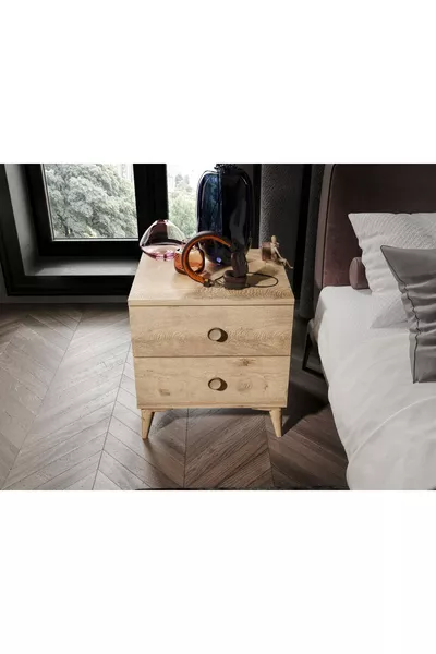 Hazelnut 2-Drawer Oak Nightstand - Made Entirely of First-Grade MDFLAM