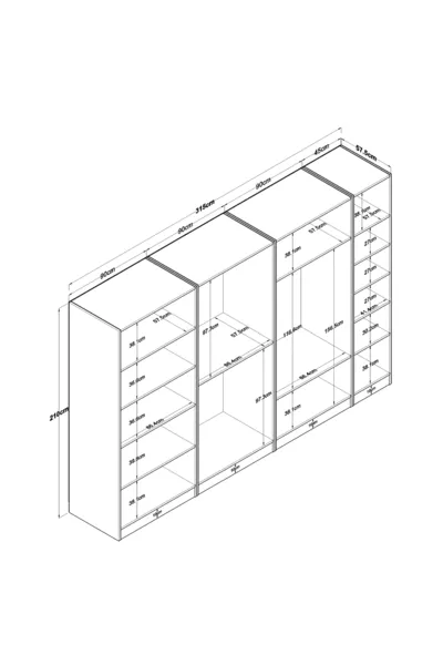 خزانة ملابس واسعة Rani ، 7 أبواب،  رف، 3 علاقات، خزانة مودولار باللون الأبيض