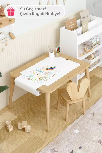 Tavolo da gioco in legno con attività, resistente all'acqua, con sedia in legno