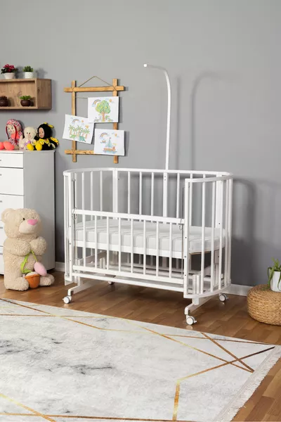 Дървена люлка с кошара до майката, люлееща се бебешка кошара, единично легло без комплект с колела