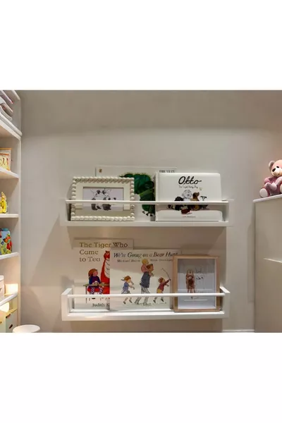 رف حائط مزدوج من MDF، مكتبة باللون الأبيض