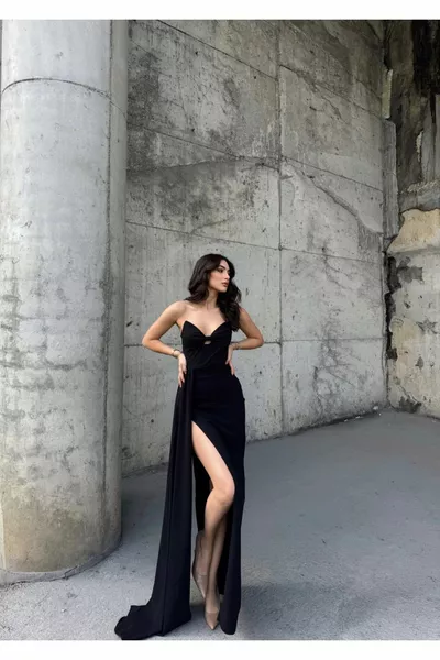 فوليا فساتين سهرة بدون حمالات  أسود