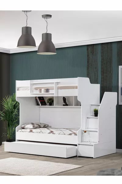 Ranza, Letto a Castello Coraggioso con Cucciolo - Bianco 3 Materassi Comfort