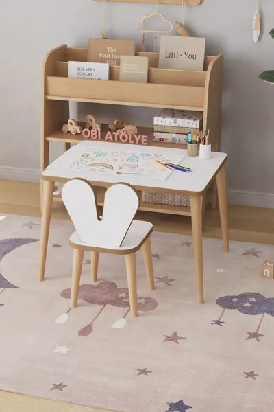 طاولة نشاط ولعب للأطفال سم - مجموعة لفائف الورق - طاولة عمل وكرسي مونتيسوري