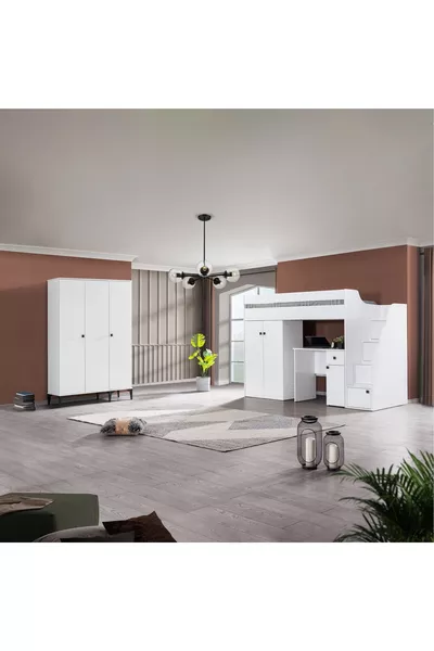 WHITE 3-TIER BUNK BED SET 2