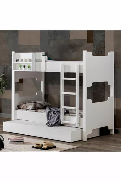 سرير بطابقين من MDF، سرير بطابقين قابل للفصل من أفراسيا، سرير بطابقين للأطفال باللون الأبيض