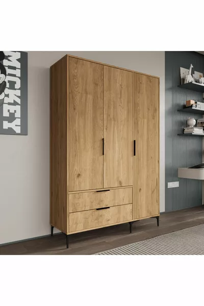 خزانة أيدان مع درج بثلاث أبواب وسلة كاملة، خزانة ملابس، خزانة بأرفف