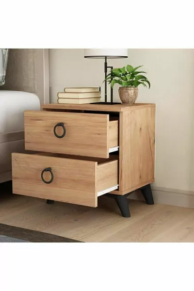 خزانة جانبية سيمورغ ذات درجين من خشب الصنوبر الأطلسي