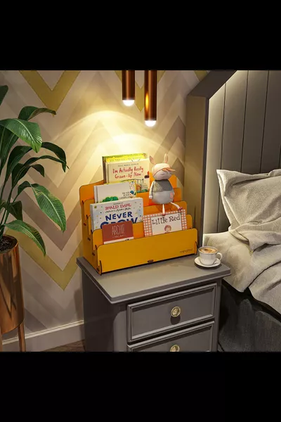 مكتبة الأطفال المصغرة من مونتيسوري لاكي، مكتبة خشبية للأطفال من 4 رفوف، مكتبة صغيرة على المكتب