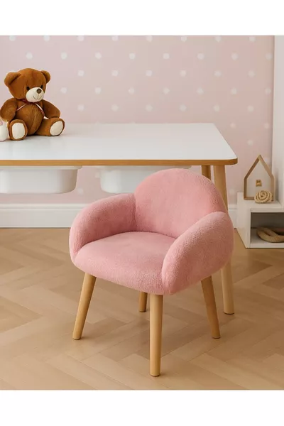 Wooden Kids Table, Ottoman, and Armchair Set
