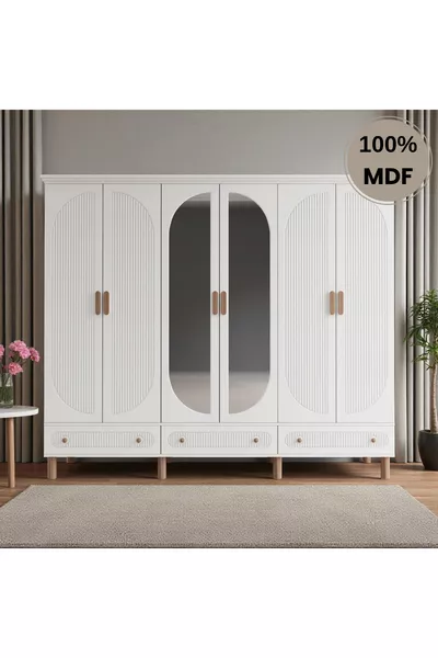 خزانة ملابس MDF من كوميت سالي مع 6 أبواب ومرآة ودرج