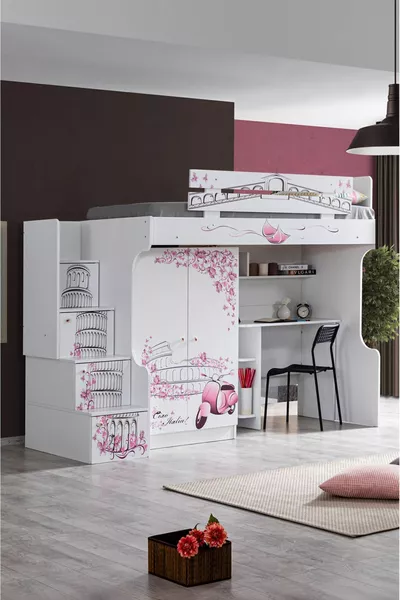 Bunk Bed, Pisa Bunk Bed Wardrobe Desk 1 Piece Comfort Bed