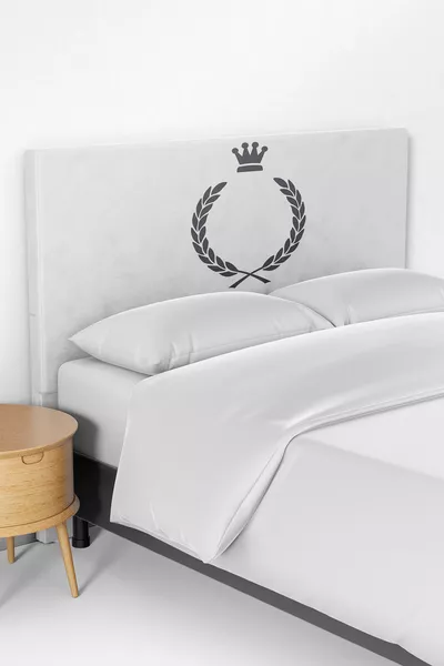 Gri Taç Desen Yatak Baza Başlık Kılıfı 