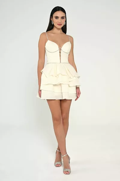 المرأة المنسوجة البوليستر المخلوطة ليلة أنيقة الأبيض مساء اللباس والتخرج اللباس -WHITE