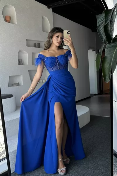 Robe de soirée en crêpe de luxe à col princesse