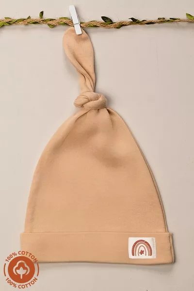 Unisex Baby Emblem Detailed Tie-Up Cotton Organic Newborn 3-Piece Baby Hat Set