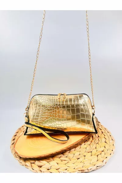 Handtasche mit Kettenriemen, diagonale Schulterriemen, goldenes Kroko-Muster, Geschenktasche