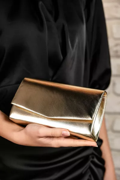 Women's Gold Patent Leather Mini Box Shoulder Evening Bag