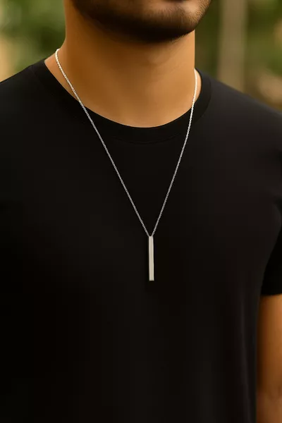 Kolye Erkek Dikdörtgen Gümüş Kolye cm