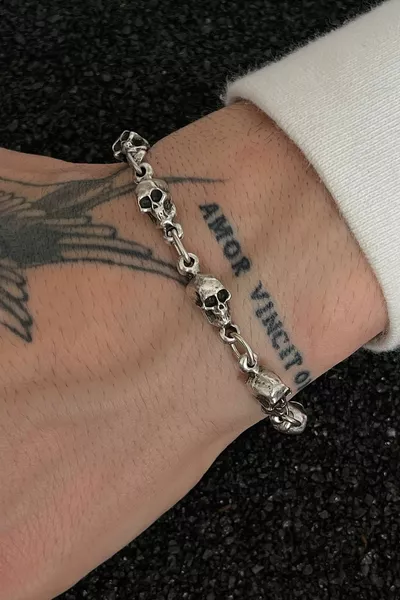 Skull Bracelet Biker Style Adjustable Chain Bracelet Vintage Silver Plated