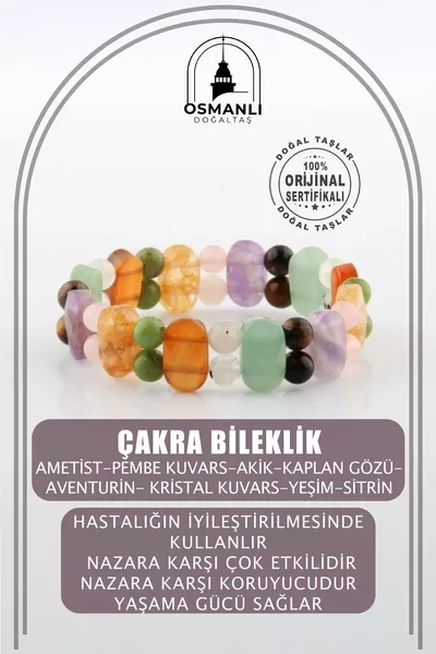 سوار شاكرا - الجمشت - الكوارتز الوردي - العقيق - عين النمر - الأفينتورين - كوارتز كريستالي - اليشم - السيترين