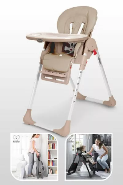 كرسي ماما كوالي محمول قابل للطي قابل لتعديل الارتفاع بعجلات مع مبطن داخلي - لون لاتيه