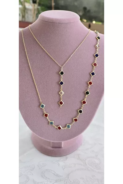 Двойное Y-образное ожерелье с камнями