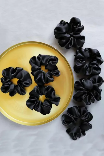 Women's 6-Piece Black Satin Hair Tie Set