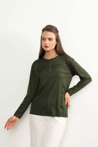 نسائي ليكرا بالإضافة إلى حجم كاكي أمي بتمشيط بلوزة الموسم الجديد مخطط مخطط