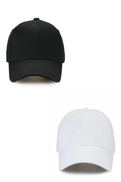 Unisex Adjustable Sports Black and White Basic Cap Hat 2-Piece Set