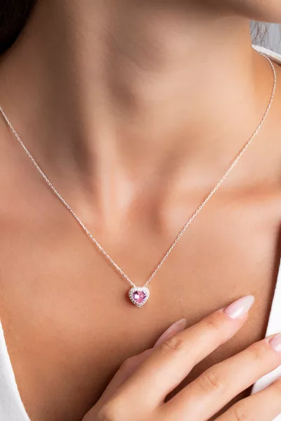 Women's Diamond-Set Heart Model Sterling Silver Necklace