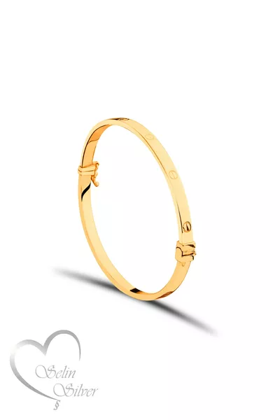 Modern Handcuff Bracelet Plain Model Gold Color Sterling Silver Bracelet