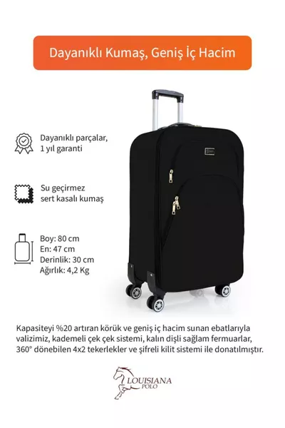 Büyük Boy 4 Teker Kumaş Valiz Siyah 