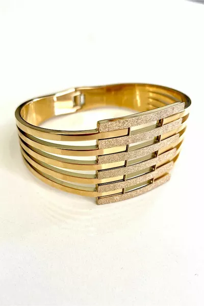 Rib Cuff Gold Steel Bracelet