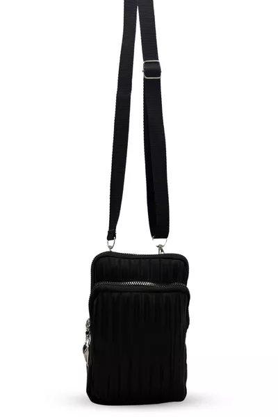 Women's Black Leather 2-Compartment Phone Bag