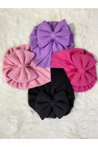 Комплект детски шапки с панделка в едноцветен вариант