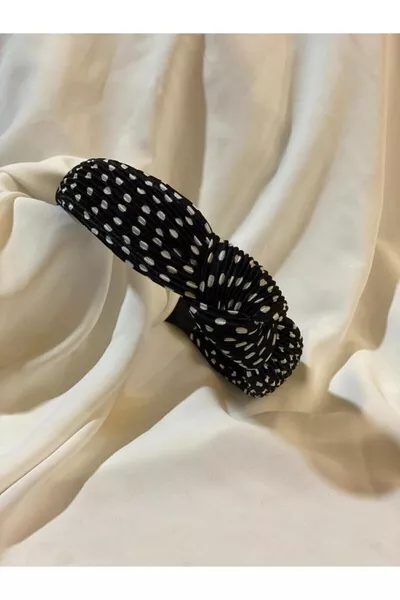 Polka Dot Black Satin Headband